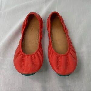 Tieks Vibrant Red Orange Leather Flats Size 8